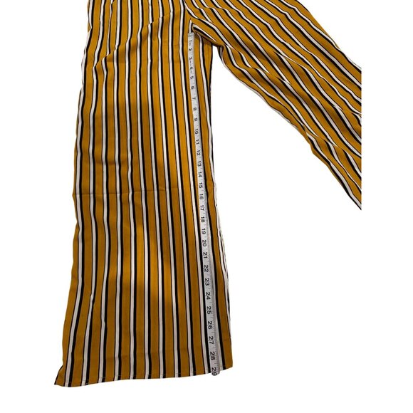 Yellow & Black Striped Jumpsuit With Ruffle Neckline & Adjustable Straps - Picture 3 of 7